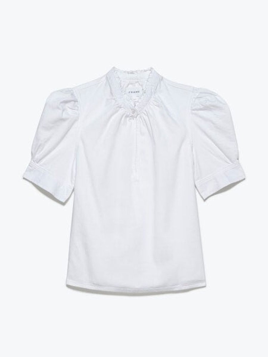 Apparel Frame | Deep V Ruffle Collar Top Blanc