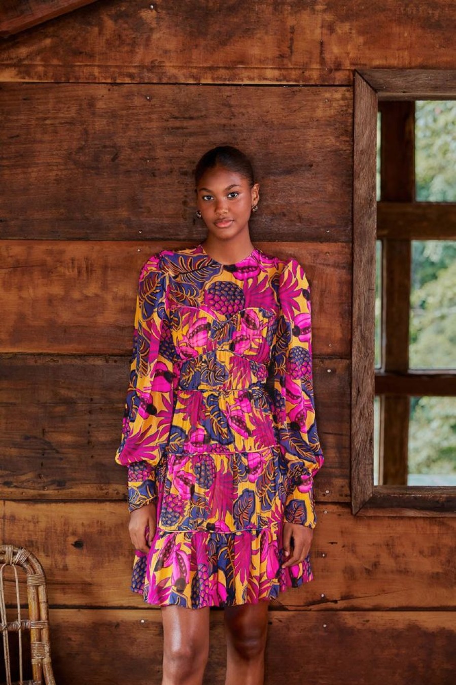 Apparel Farm Rio | Long Sleeve Mini Dress Yellow Fruit Dream
