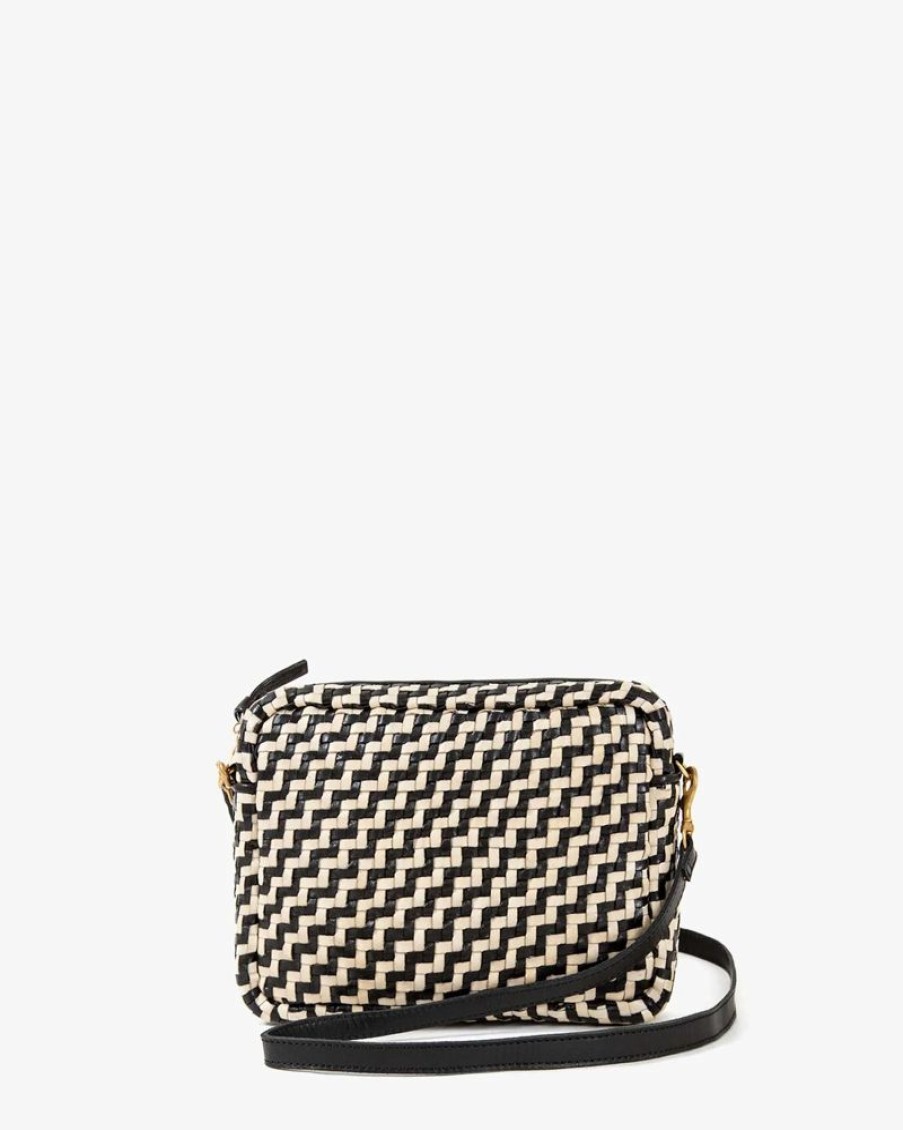 Handbags Clare V. | Midi Sac Woven Zig Zag Black Cream