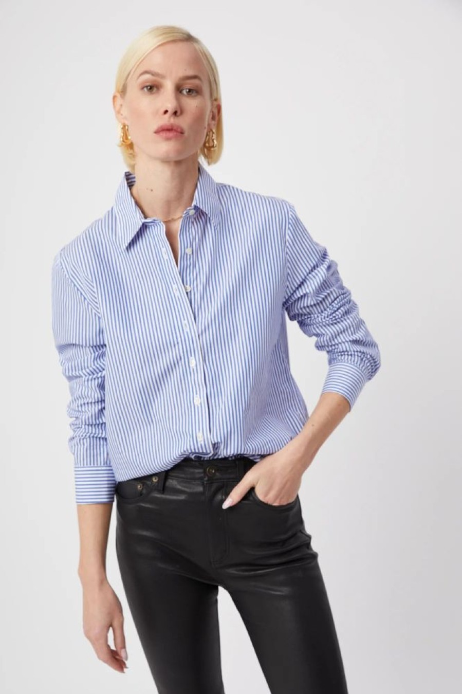 Apparel Theshirt | The Boyfriend Shirt Blue/ White Stripe