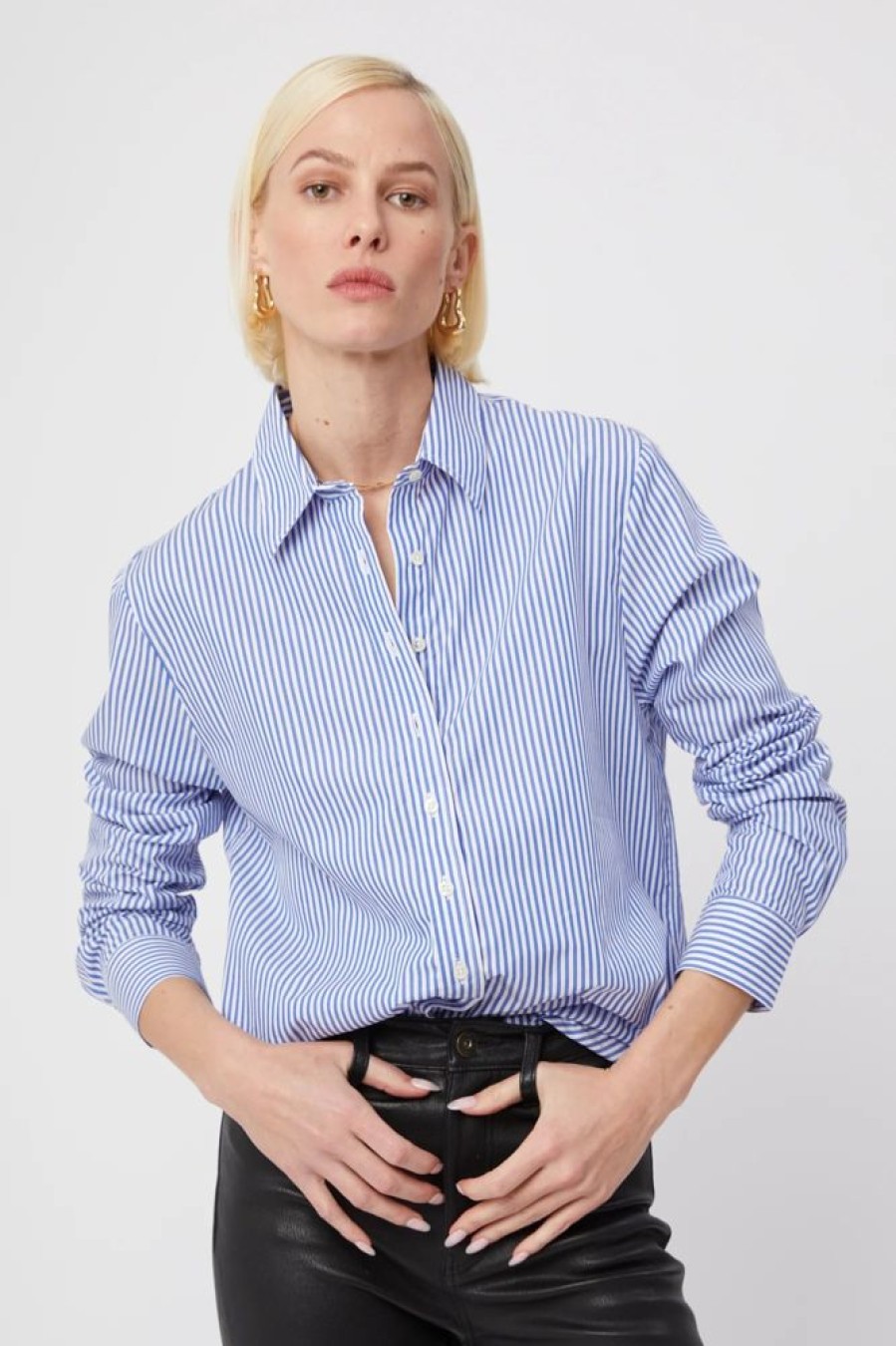 Apparel Theshirt | The Boyfriend Shirt Blue/ White Stripe