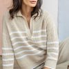 Apparel Lilla P | Textured Stripe Polo Sweater Husk/ White