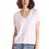 Apparel Minnie Rose | Cotton Cashmere Frayed V-Neck Tee White